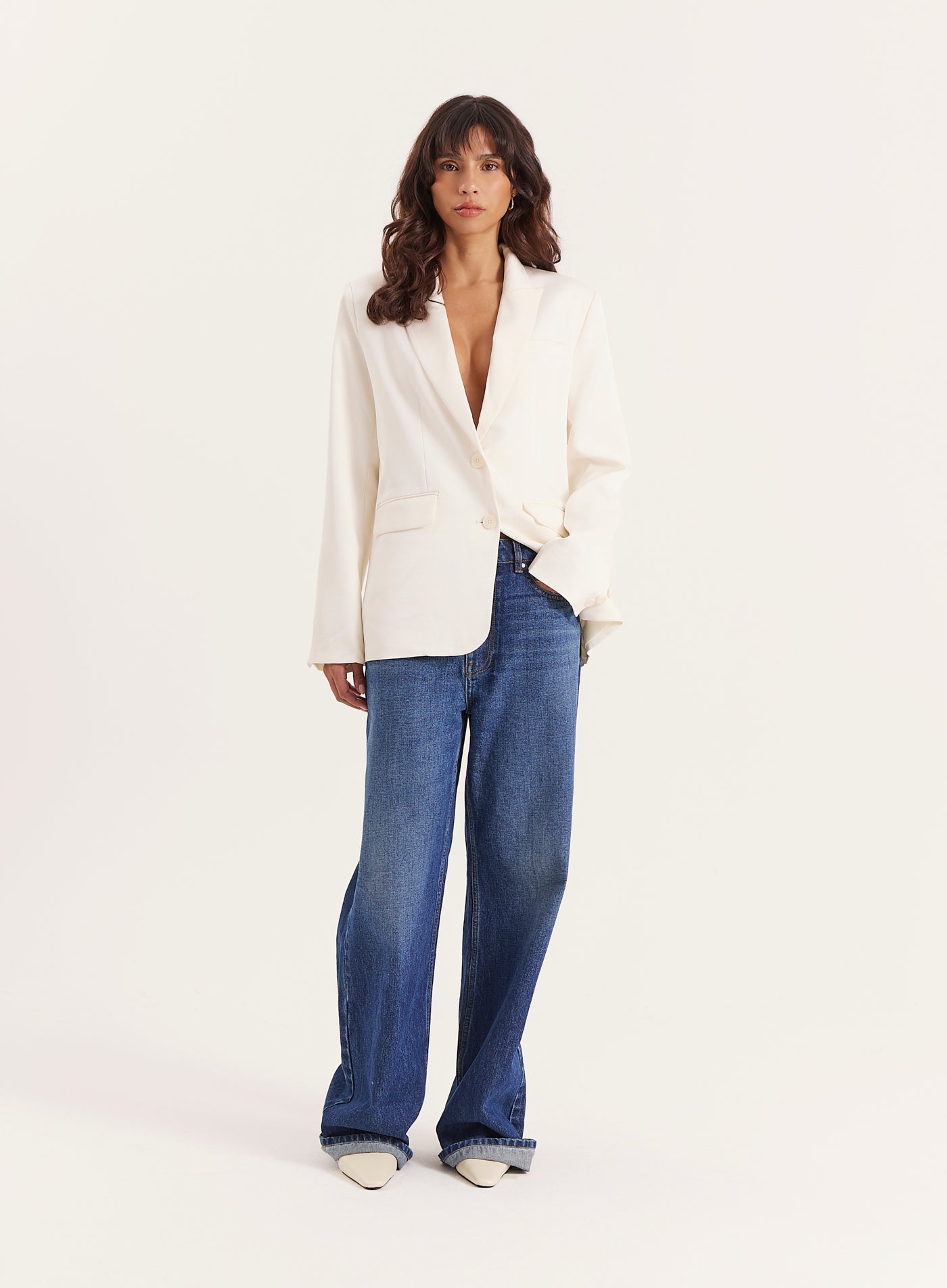Cream Satin Tailored Blazer